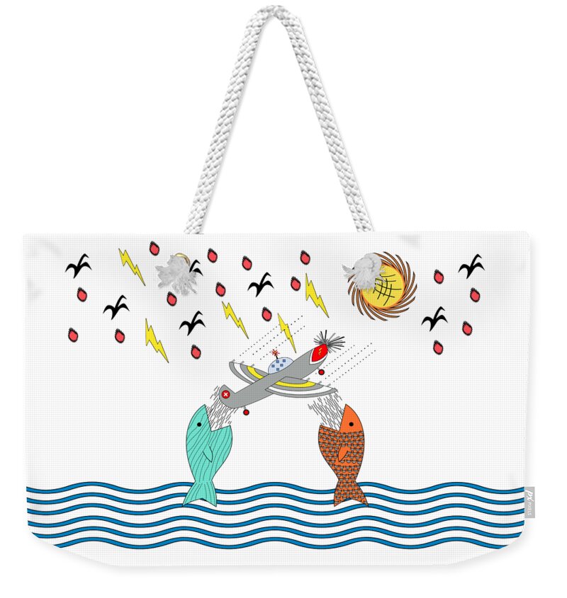 Fish Food Weekender Tote Bag featuring the digital art Fish Food by Two Hivelys