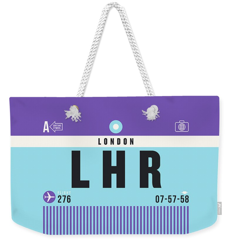Airline Weekender Tote Bag featuring the digital art Luggage Tag A - LHR London England UK by Organic Synthesis