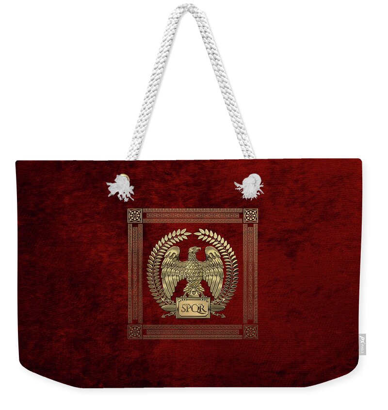 ‘treasures Of Rome’ Collection By Serge Averbukh Weekender Tote Bag featuring the digital art Roman Empire - Gold Imperial Eagle over Red Velvet by Serge Averbukh