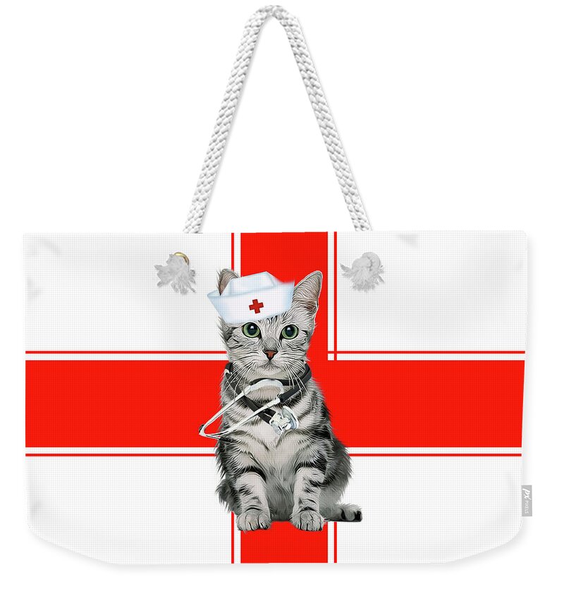 Nurse Weekender Tote Bag featuring the digital art Nurses Day Cat Lover or Vet Tech by Doreen Erhardt