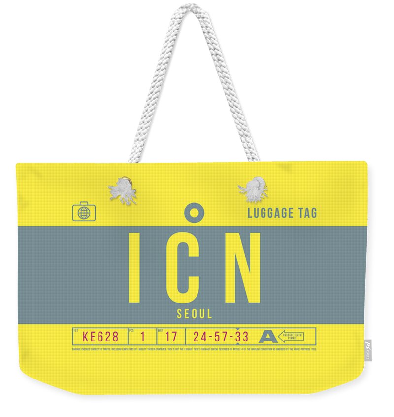 Airline Weekender Tote Bag featuring the digital art Luggage Tag B - ICN Seoul South Korea by Organic Synthesis