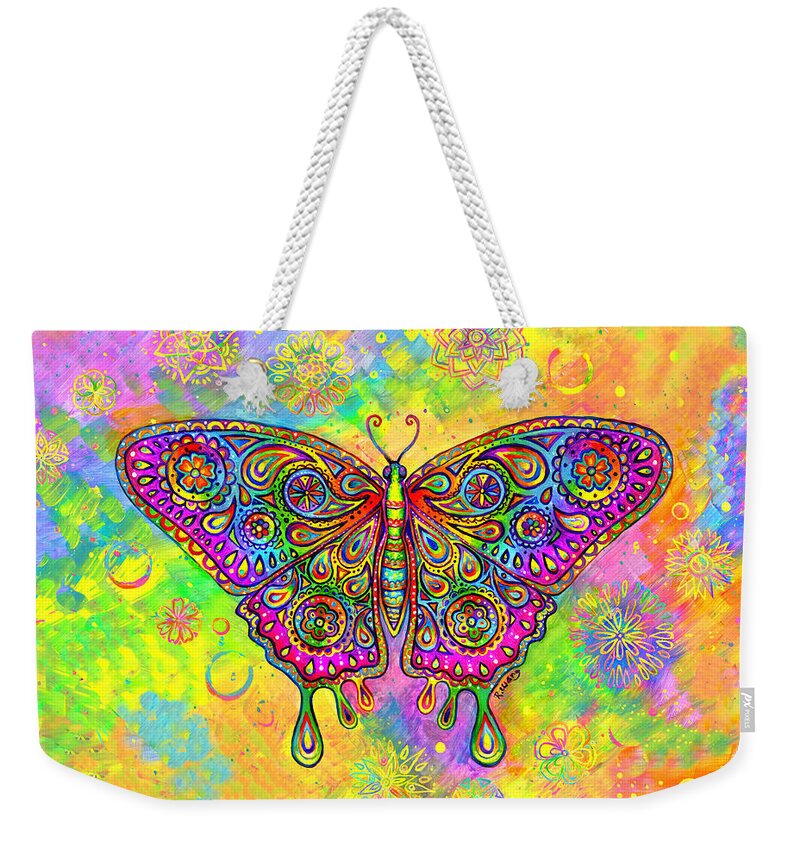 Butterfly Weekender Tote Bag featuring the painting Psychedelic Paisley Butterfly by Rebecca Wang