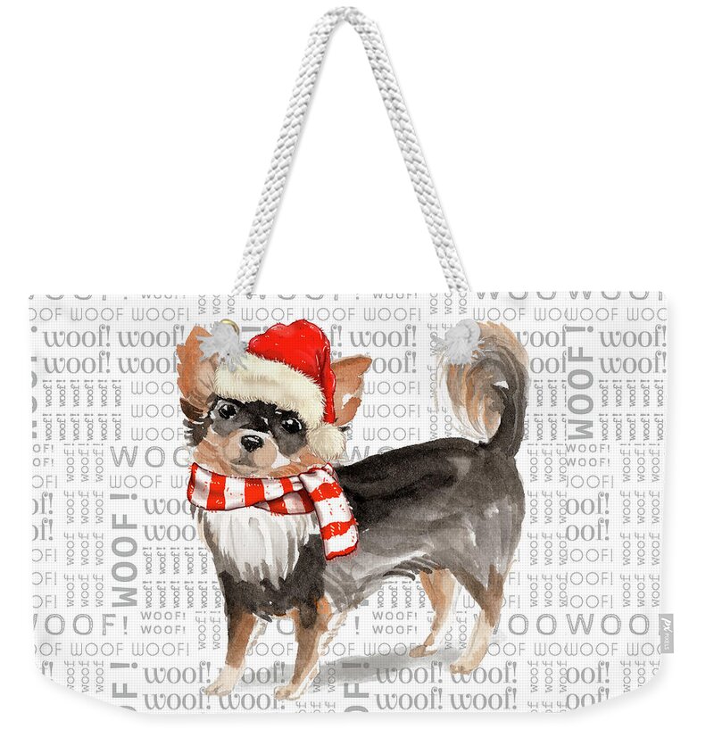 Long Haired Chihuahua Weekender Tote Bag featuring the digital art Long Haired Chihuahua Funny Fleas Navidog Christmas by Doreen Erhardt