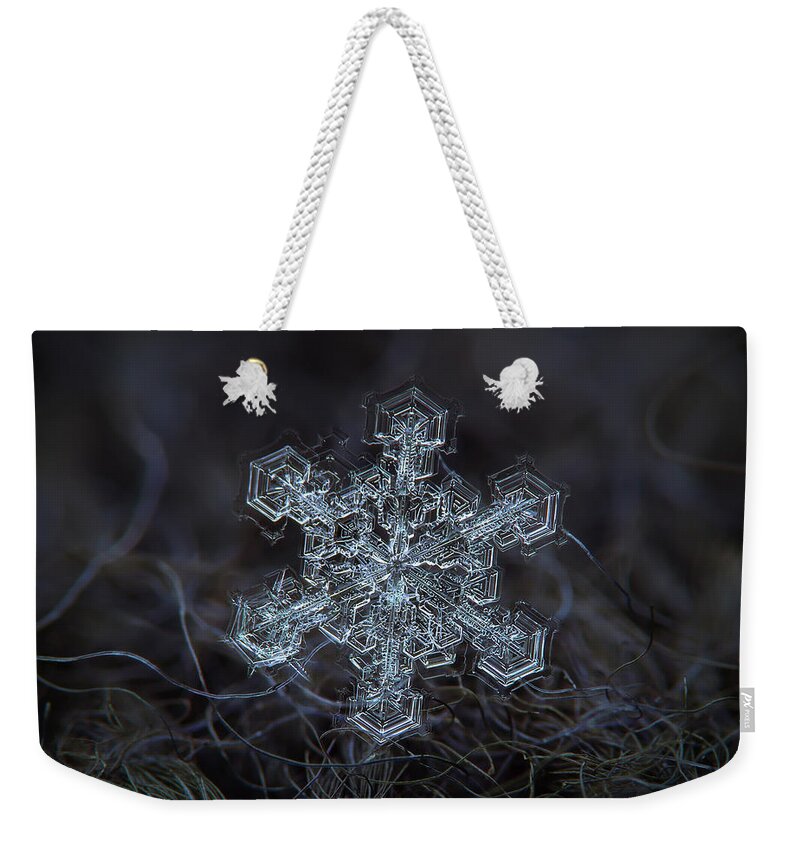 Snowflake Weekender Tote Bag featuring the photograph Real snowflake 2013-01-21_1 by Alexey Kljatov