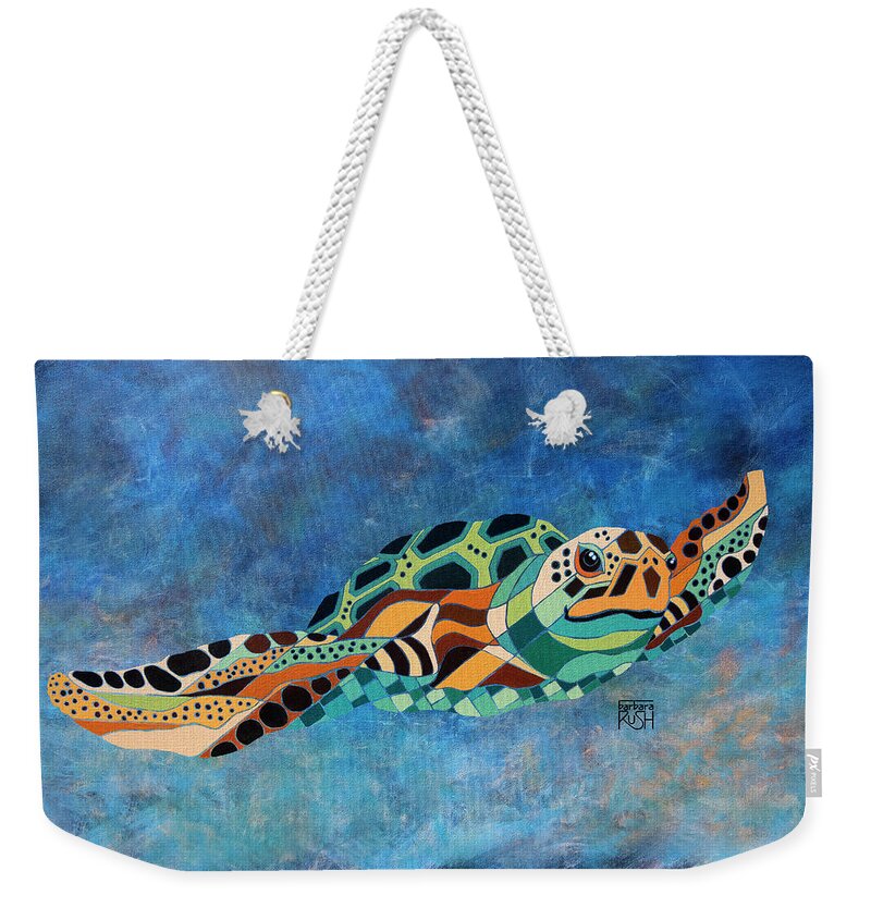 Sea Turtle Weekender Tote Bag featuring the painting Gently Gliding Along Sea Turtle by Barbara Rush