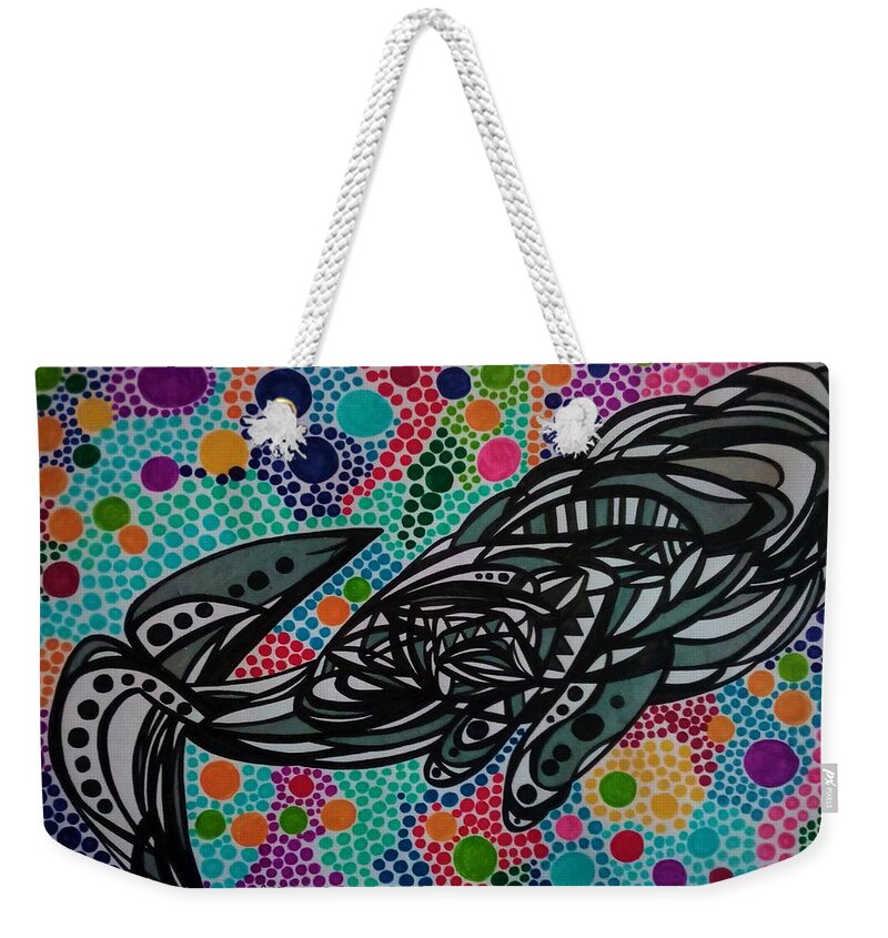 Humpback Weekender Tote Bag featuring the mixed media Whale Journey by Peter Johnstone