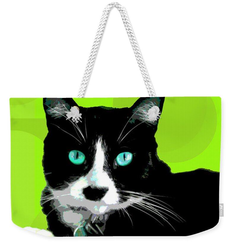 Cat Weekender Tote Bag featuring the photograph PopART Tuxedo Cat by Renee Spade Photography