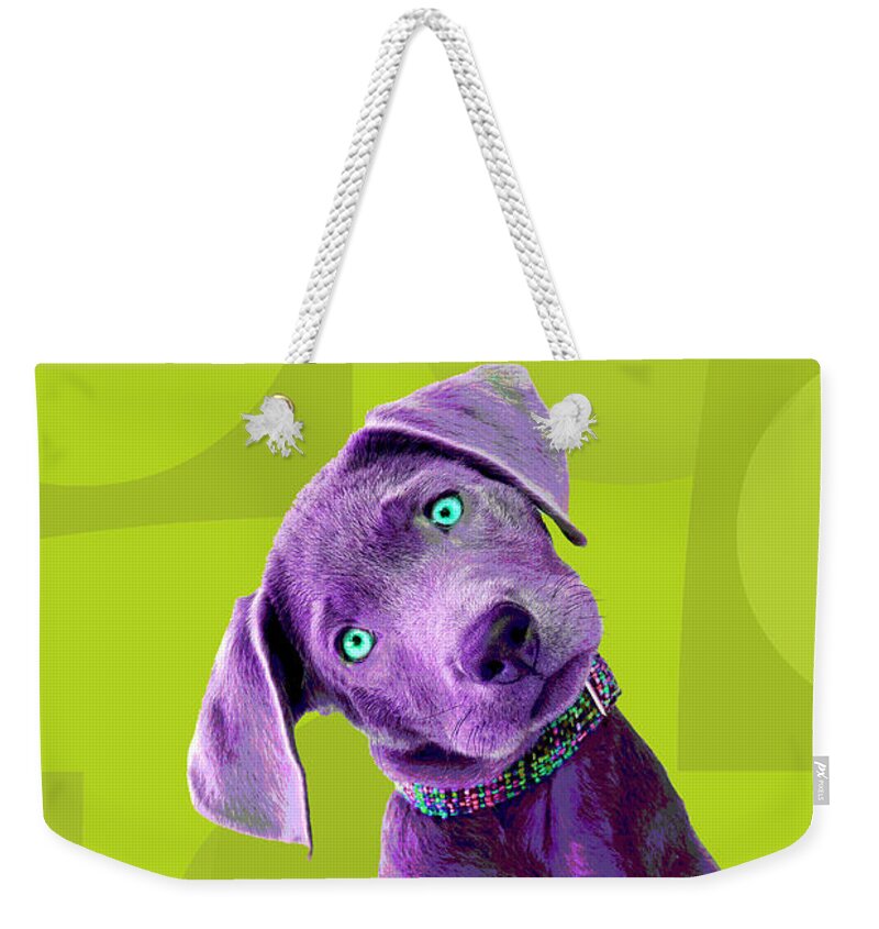 Dogs Weekender Tote Bag featuring the photograph PopART Silver Lab Puppy by Renee Spade Photography