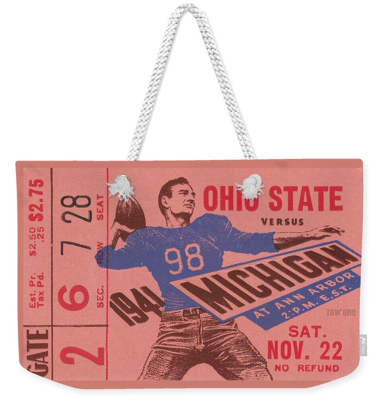Michigan Weekender Tote Bag featuring the drawing 1941 Ohio State vs. Michigan by Row One Brand