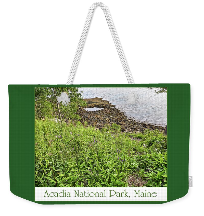 Acadia National Park Weekender Tote Bag featuring the photograph Path, Wildflowers, Weeds, and The Atlantic from Acadia National Park, Maine by Lise Winne