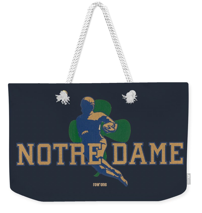 Notre Dame Weekender Tote Bag featuring the mixed media Vintage Notre Dame Football Art by Row One Brand