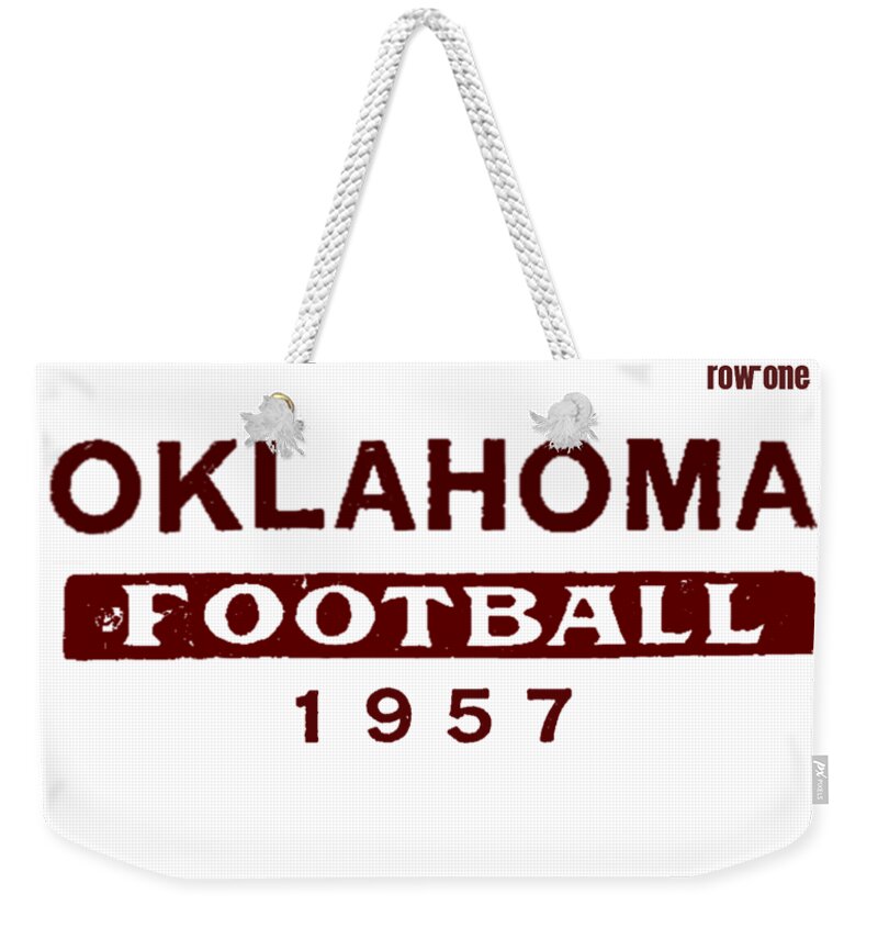 Ticket Stub Poster Weekender Tote Bag featuring the mixed media 1957 Oklahoma vs. Missouri by Row One Brand