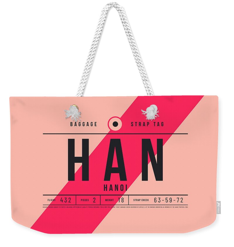Airline Weekender Tote Bag featuring the digital art Baggage Tag E - HAN Hanoi Vietnam by Organic Synthesis