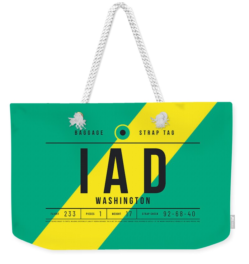 Airline Weekender Tote Bag featuring the digital art Baggage Tag E - IAD Washington USA by Organic Synthesis