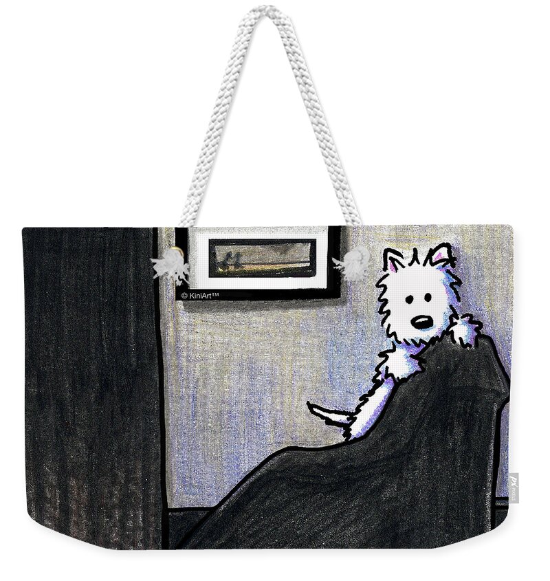 Kiniart Weekender Tote Bag featuring the drawing Whistlers Westie by Kim Niles aka KiniArt