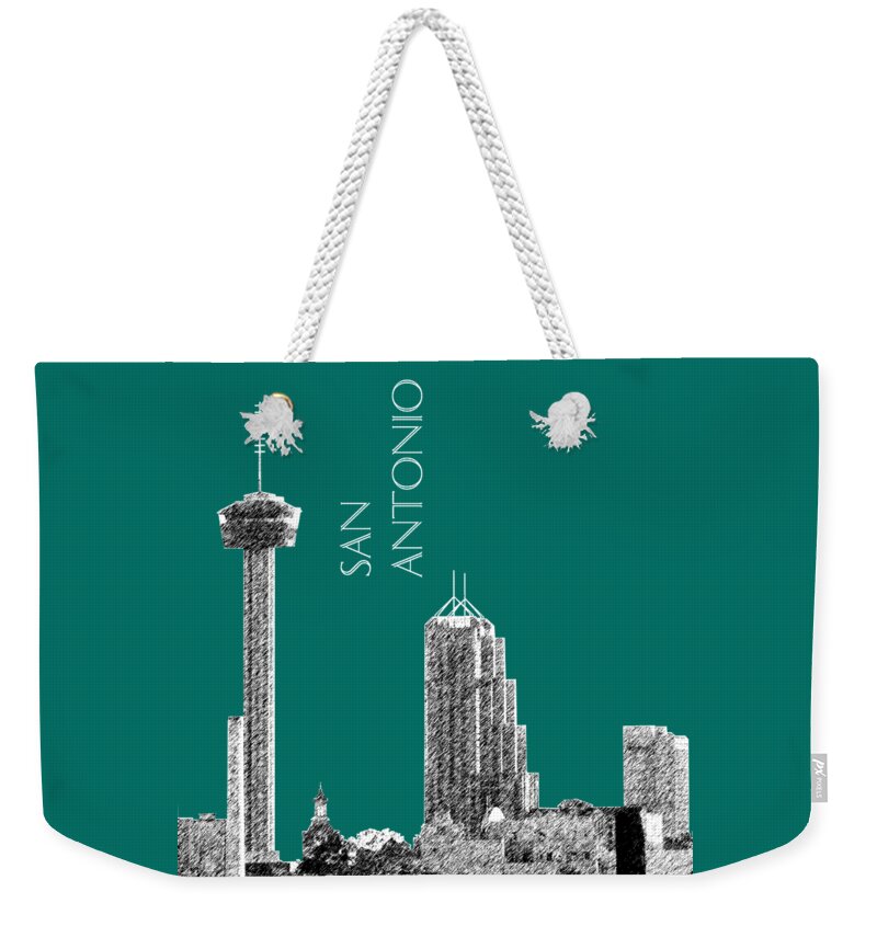 Architecture Weekender Tote Bag featuring the digital art San Antonio Skyline - Coral by DB Artist