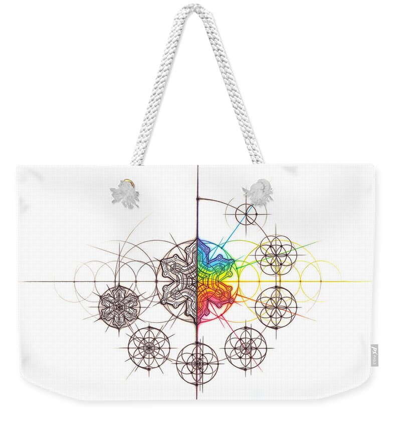 Snowflake Weekender Tote Bag featuring the drawing Intuitive Geometry Snowflake with steps Art by Nathalie Strassburg