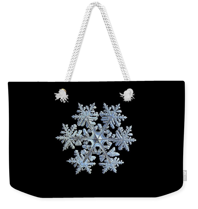 Snowflake Weekender Tote Bag featuring the photograph Real snowflake 2021-02-11_1b by Alexey Kljatov