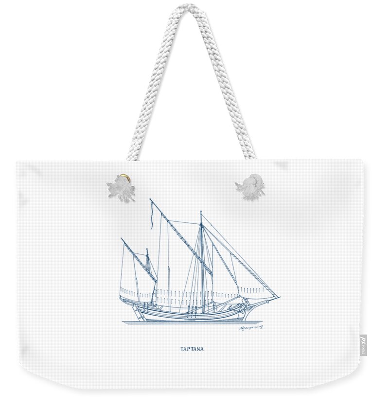 Historic Vessels Weekender Tote Bag featuring the drawing Tartana - traditional Greek sailing ship by Panagiotis Mastrantonis