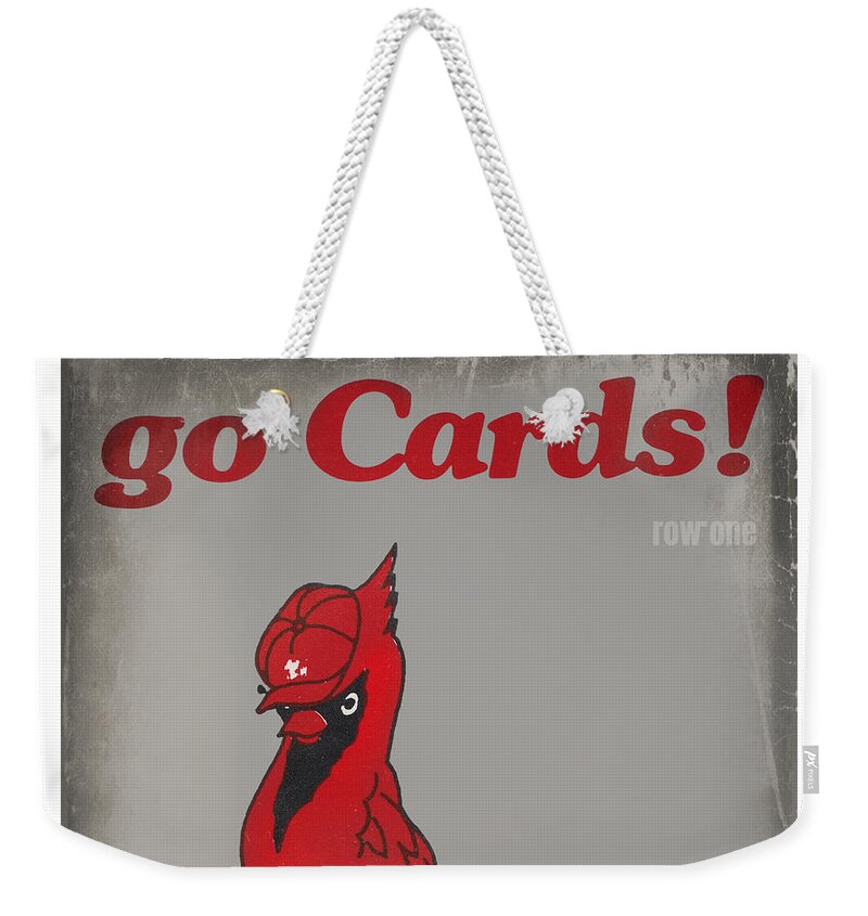 1976 Weekender Tote Bag featuring the mixed media 1976 St, Louis Cardinals Go Cards by Row One Brand