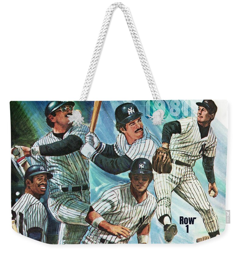 1981 Weekender Tote Bag featuring the mixed media 1981 New York Yankees Stars by Row One Brand