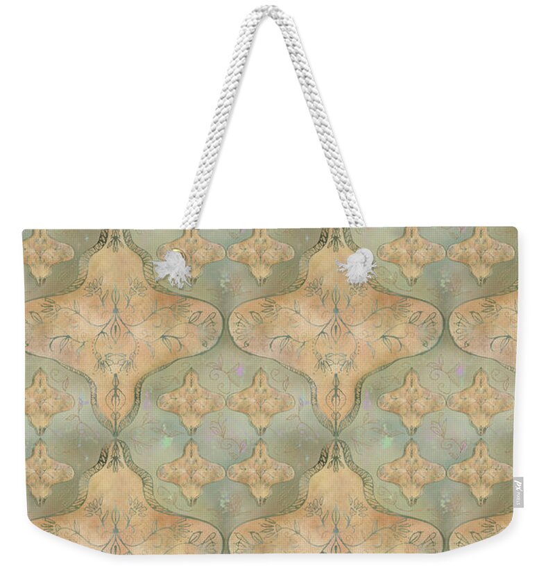 Seamless Repeat Weekender Tote Bag featuring the digital art India 3 Green and Gold by Sand And Chi