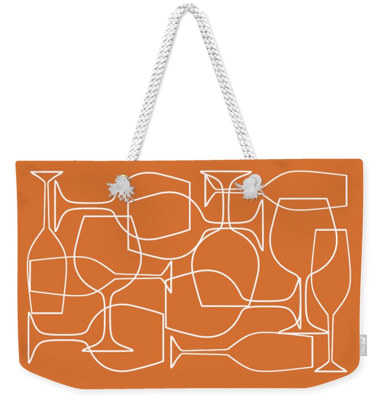 Wine Weekender Tote Bag featuring the digital art Wine glasses, mid-century orange abstract by Delphimages Photo Creations