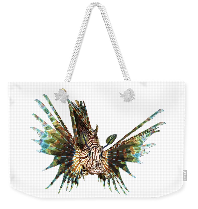 Abstract Weekender Tote Bag featuring the mixed media Lionfish - Close and intense - Reduced to the MAX - by Ute Niemann