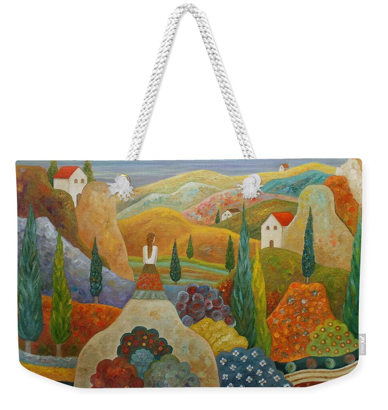 Cypress Weekender Tote Bag featuring the painting Back To Real by Angeles M Pomata