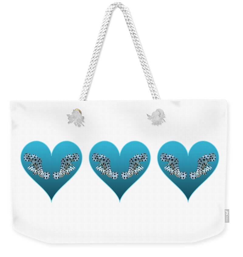 Juvenile Fish Weekender Tote Bag featuring the mixed media Small fish in a blue heart - Cute motif of young fish - by Ute Niemann