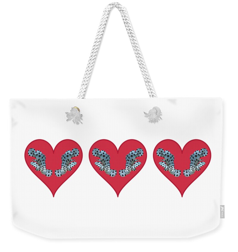 Juvenile Fish Weekender Tote Bag featuring the mixed media Small fish in a red heart - Cute motif of young fish - by Ute Niemann