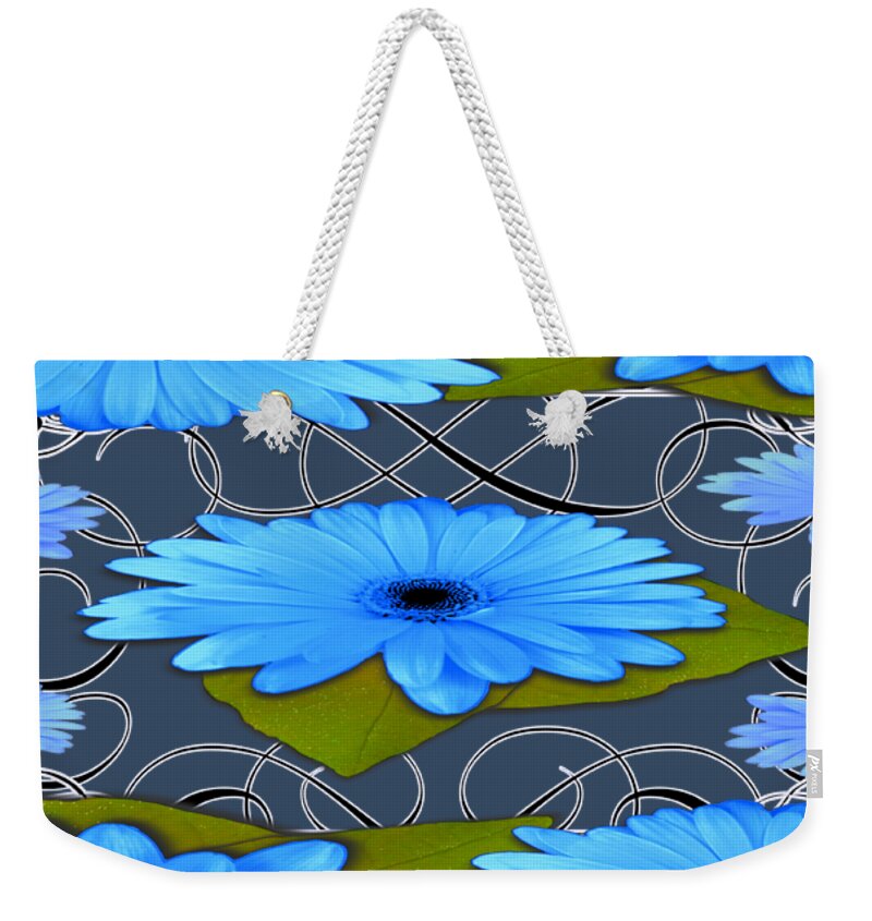 Blue Weekender Tote Bag featuring the drawing Blue Daisy Cup Design by Delynn Addams