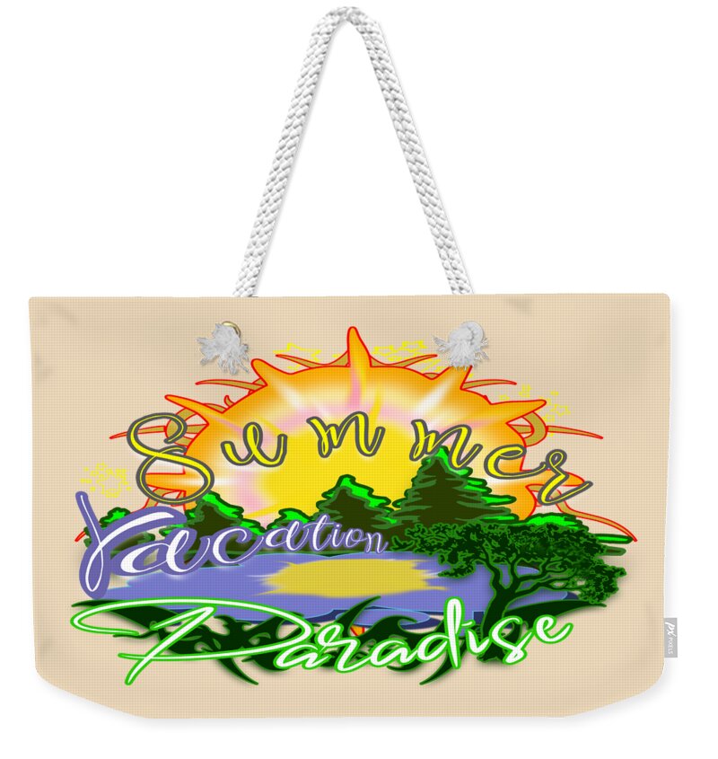 Summer Weekender Tote Bag featuring the digital art Summer Vacation Paradise by Delynn Addams