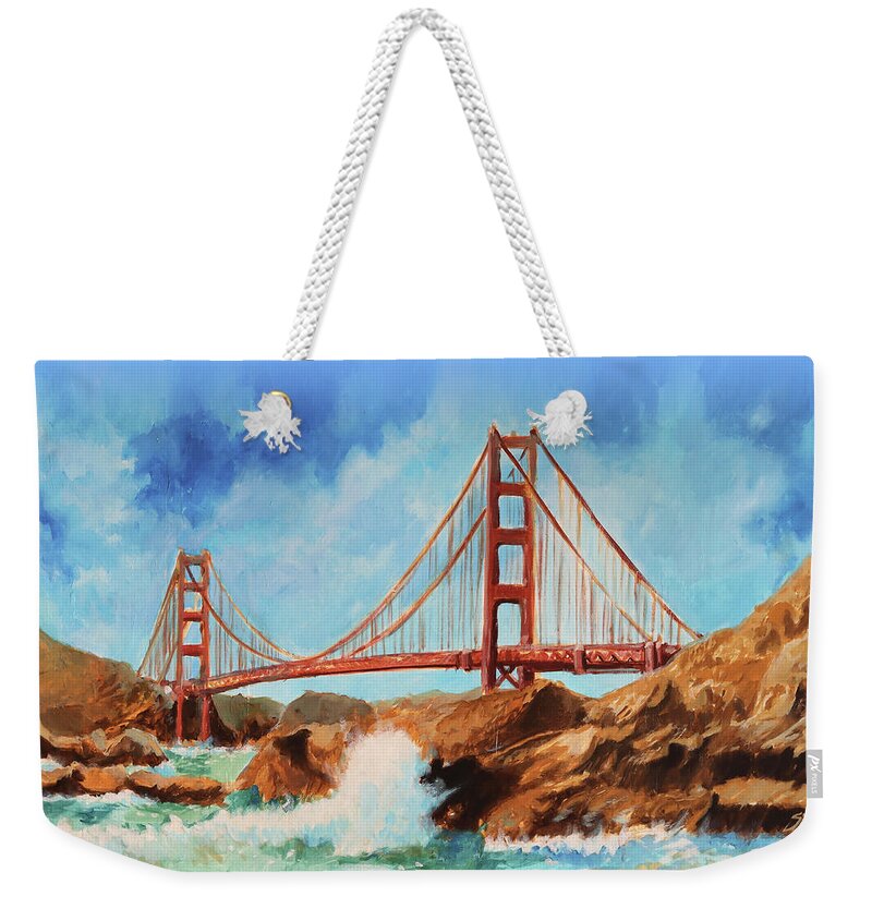 San Francisco Weekender Tote Bag featuring the painting San Francisco Golden Gate by Sv Bell