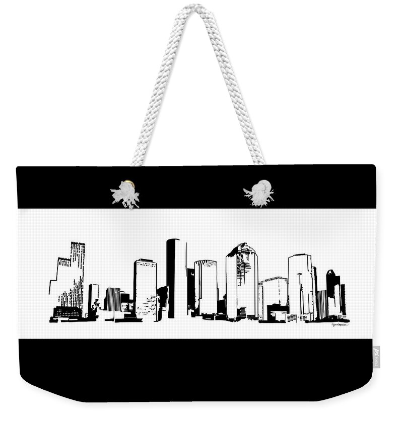 Jan M Stephenson Designs Weekender Tote Bag featuring the digital art Houston, Texas Skyline, Black - Line Art by Jan M Stephenson