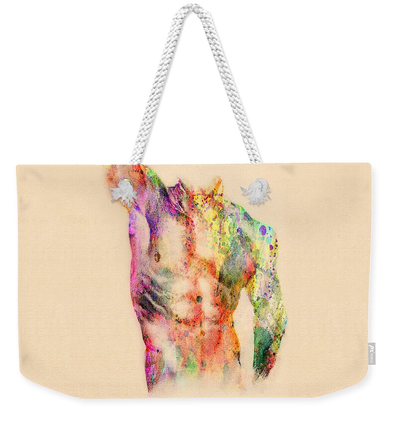 Male Nude Art Weekender Tote Bag featuring the digital art Abstractiv Body by Mark Ashkenazi