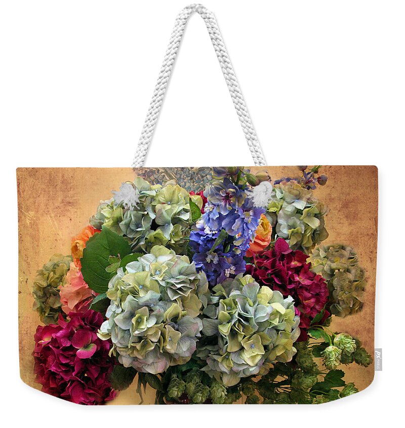 Flowers Weekender Tote Bag featuring the photograph Hydrangea Still Life by Jessica Jenney