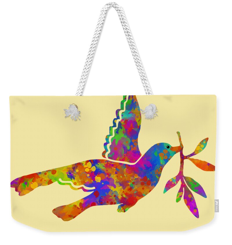 Dove Weekender Tote Bag featuring the mixed media Dove With Olive Branch by Christina Rollo