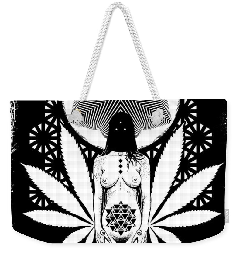 Tonykoehl; Sketch The Soul; Woman; Star; Leaf; Herb; Sacred; Famine; Holy; Girl; Nude; Art; Illustration; Power; Smoke; Energy; 3rd Eye; Visionary Weekender Tote Bag featuring the drawing As I Become by Tony Koehl