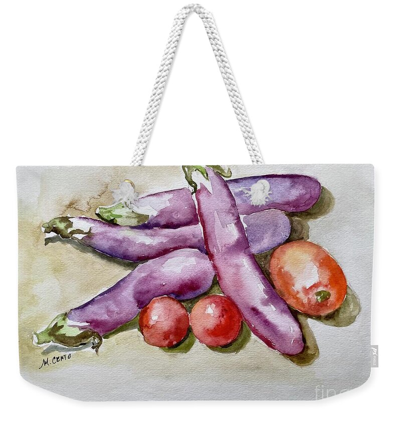 Watercolor Weekender Tote Bag featuring the painting Asian Eggplant by Mafalda Cento