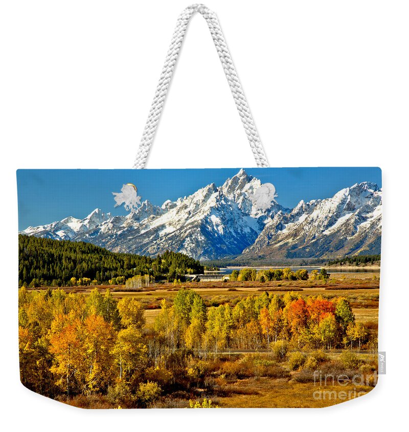 Teton Weekender Tote Bag featuring the photograph Aspen Colors Under The Tetons by Adam Jewell