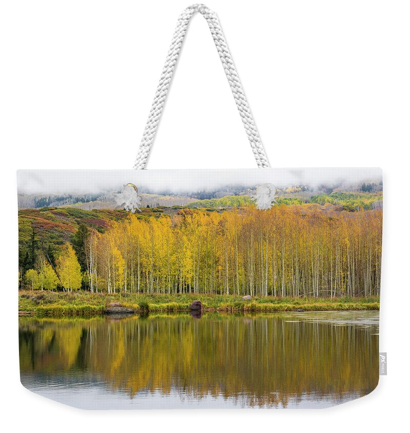 Aspen Weekender Tote Bag featuring the photograph Aspen Reflection by Aaron Spong