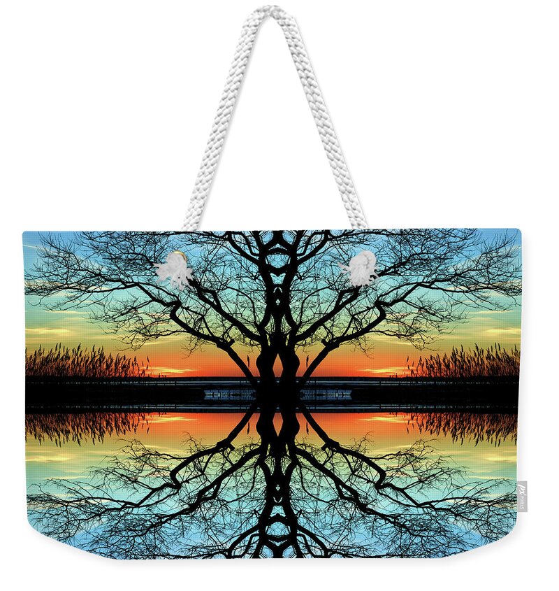 Assawoman Bay Weekender Tote Bag featuring the photograph Assawoman Reflections by Bill Swartwout
