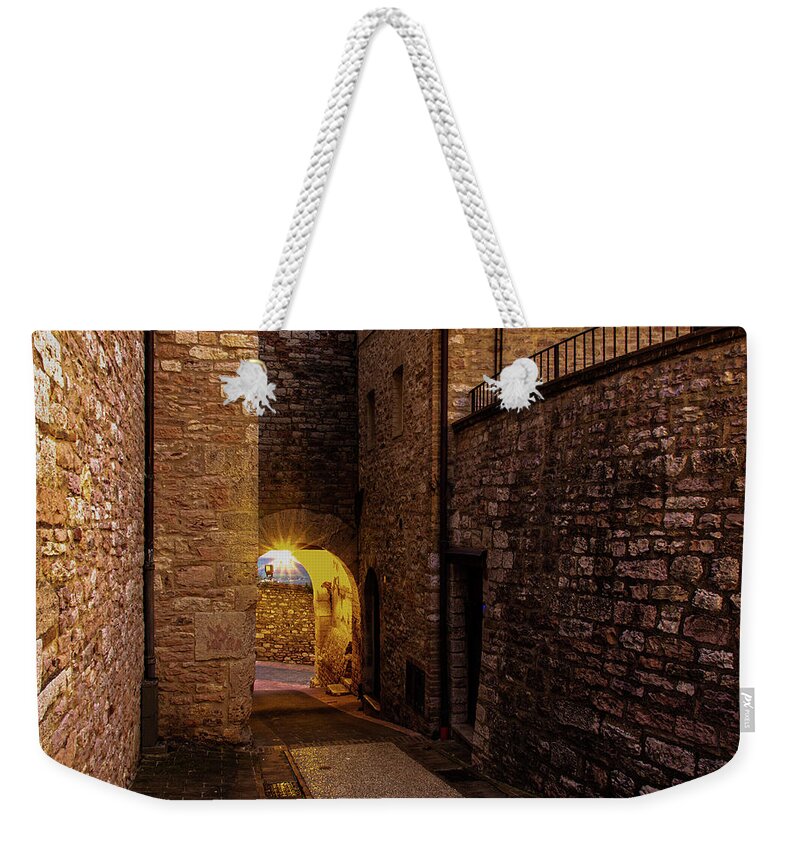  Weekender Tote Bag featuring the photograph Assisi at Night by Douglas Wielfaert