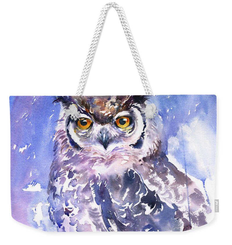 Owl Weekender Tote Bag featuring the painting Astrid the owl by Arti Chauhan