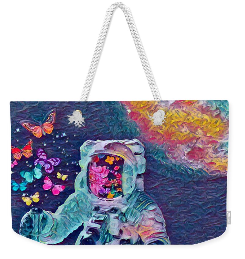 Mandala Weekender Tote Bag featuring the painting Astronaut Butterfly Fantasy Color by Tony Rubino