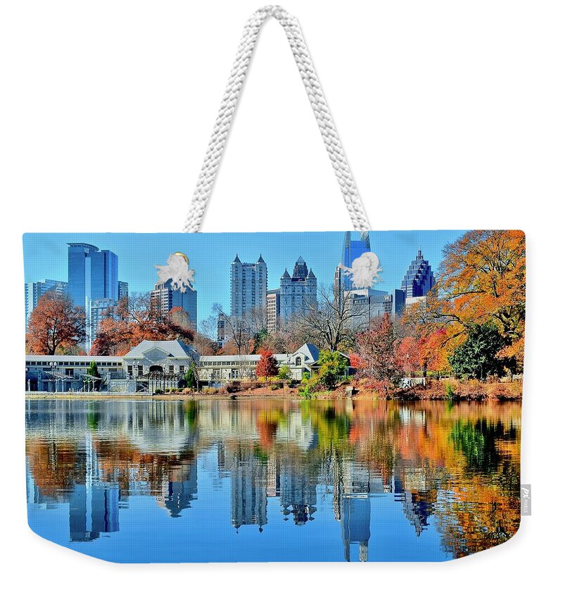 Atlanta Weekender Tote Bag featuring the photograph Atlanta Reflected by Frozen in Time Fine Art Photography