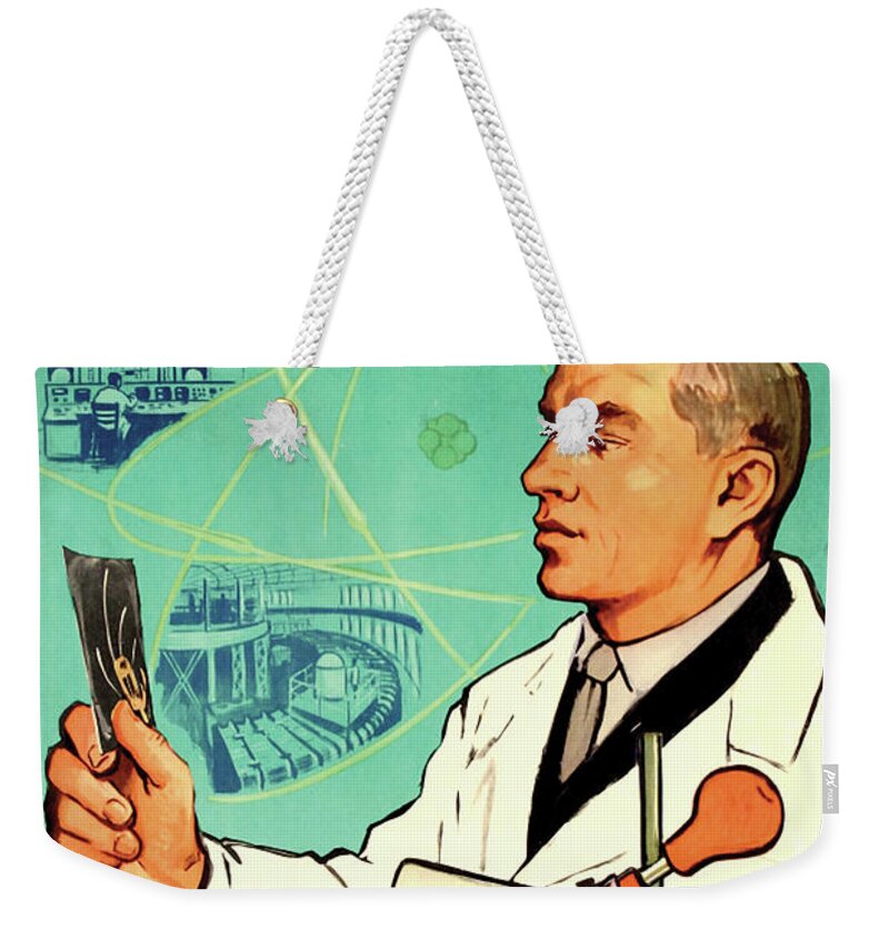 Atom Weekender Tote Bag featuring the digital art Atom, The Work of Peace by Long Shot