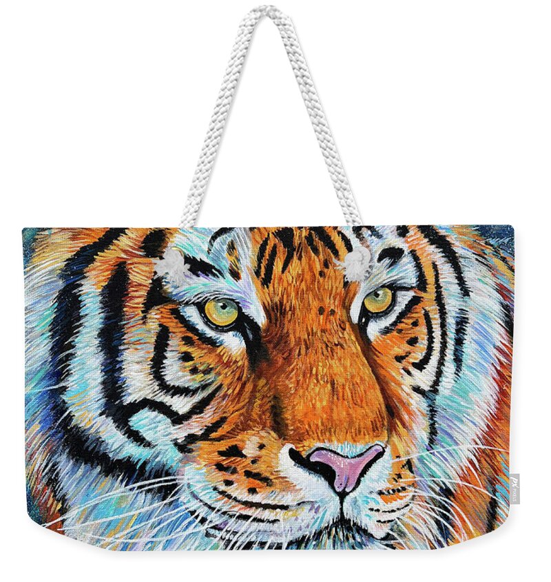 Tiger Weekender Tote Bag featuring the painting Attention Getter by Mark Ray