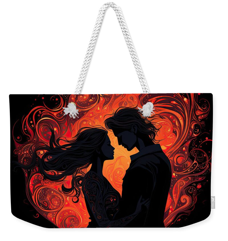 Twin Flame Weekender Tote Bag featuring the painting Attraction - Intimate Minimalist Art by Lourry Legarde